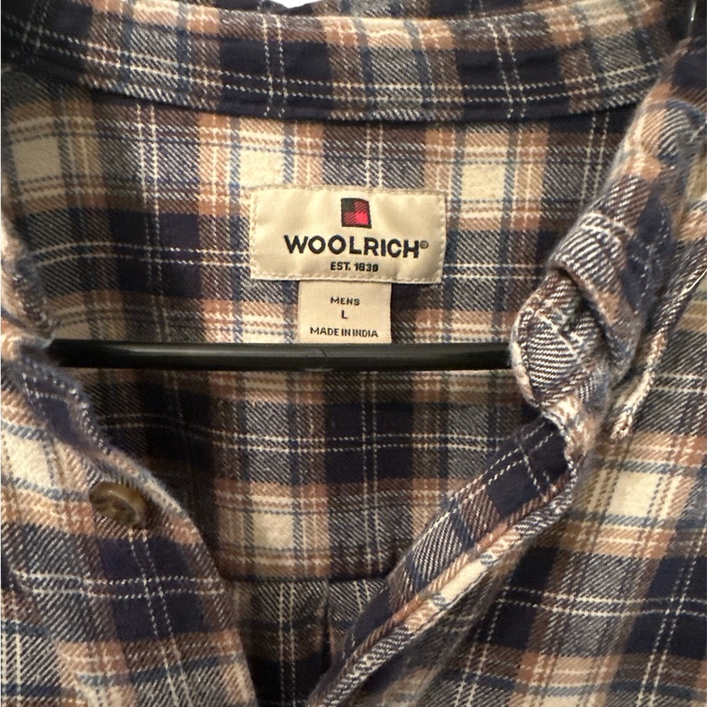 Woolrich Men's Navy and Cream Plaid Shirt